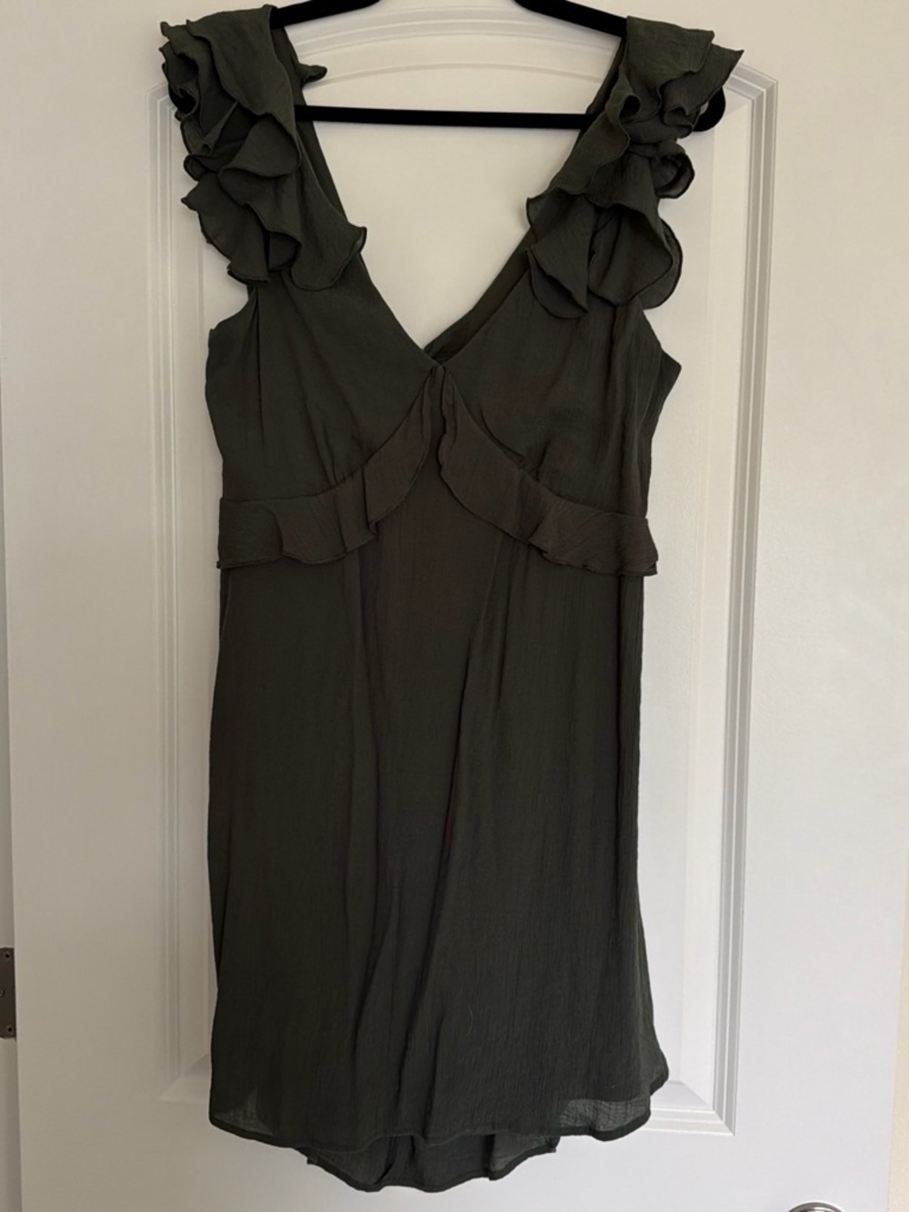 H&M Olive Green Ruffle V-Neck Mini Dress